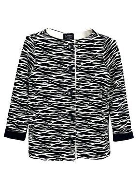 Liz Claiborne Womens Small Petite  Zebra Print Button Up Sweater Black White